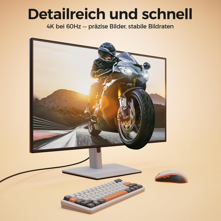 deleyCON 1,5m 4K DisplayPort auf HDMI Kabel (für Monitor, TV, Beamer) - 4K@60Hz - Unidirektional Dis