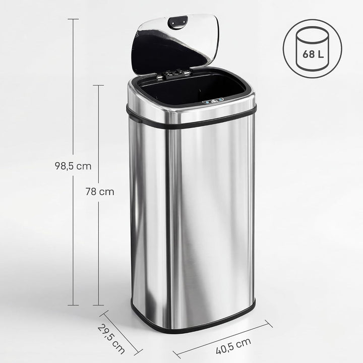 HOMCOM Mülleimer Automatik mit Sensor Abfalleimer Küche Edelstahl Silber (68L), 68L