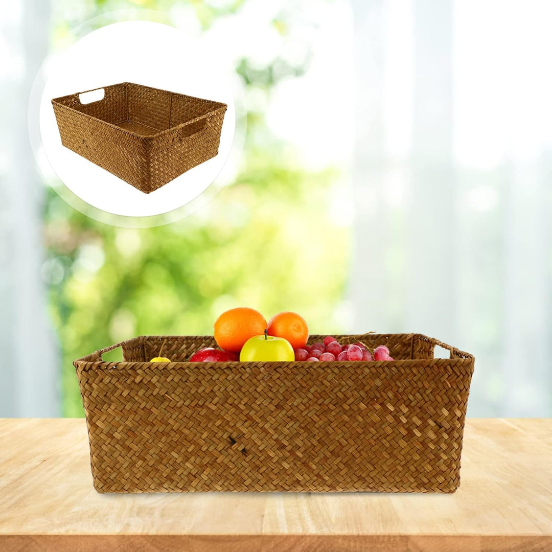 DOITOOL Geflochtener Aufbewahrungskorb Seegras Korb Eckig 40x29x13cm Rechteckiger Korb Geflochten Mu