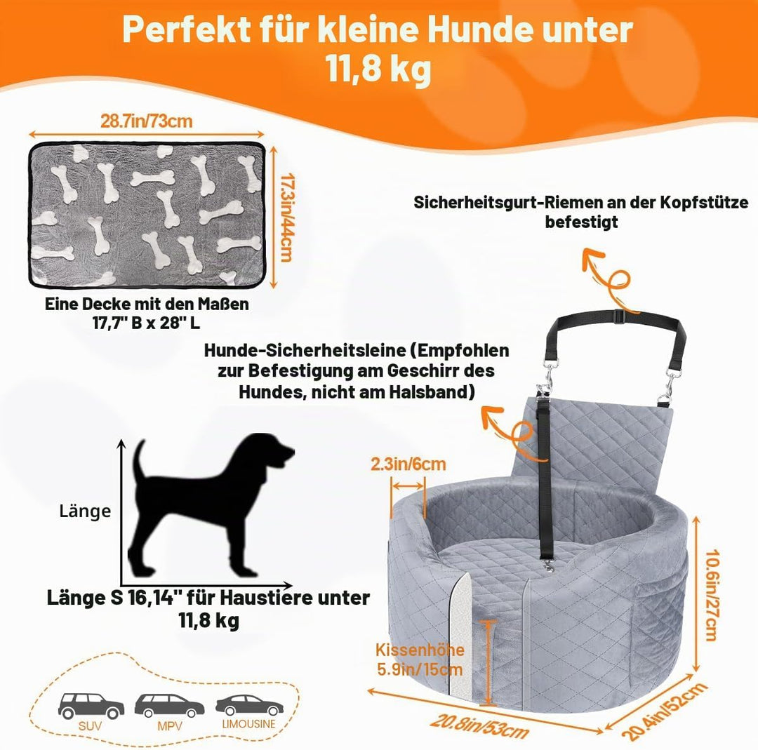 Hundeautositz für kleine Hunde – Schwarzer Booster Autositz mit 28D Memory Foam, Rutschfester Wasser