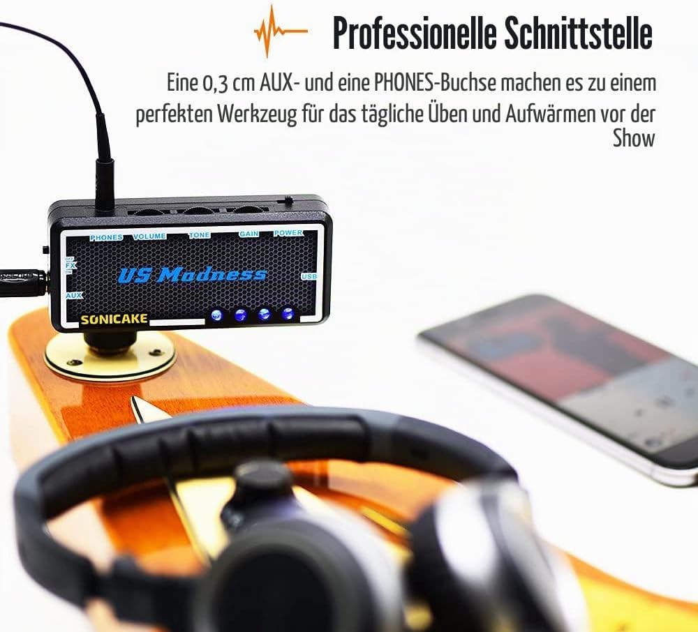 SONICAKE Mini Verstärker Gitarren Chorus Effekt AMP Kopfhörer Verstärker Pocket wiederaufladbar Gita