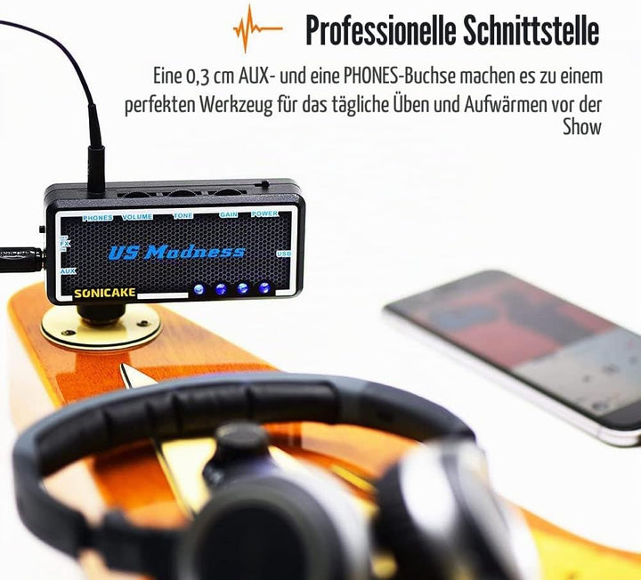 SONICAKE Mini Verstärker Gitarren Chorus Effekt AMP Kopfhörer Verstärker Pocket wiederaufladbar Gita