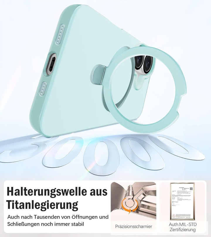 Handyhülle für iPhone 16 Hülle mit 2 Stück Schutzfolie, Silikon Case mit Magnetisch Ring Ständer Und