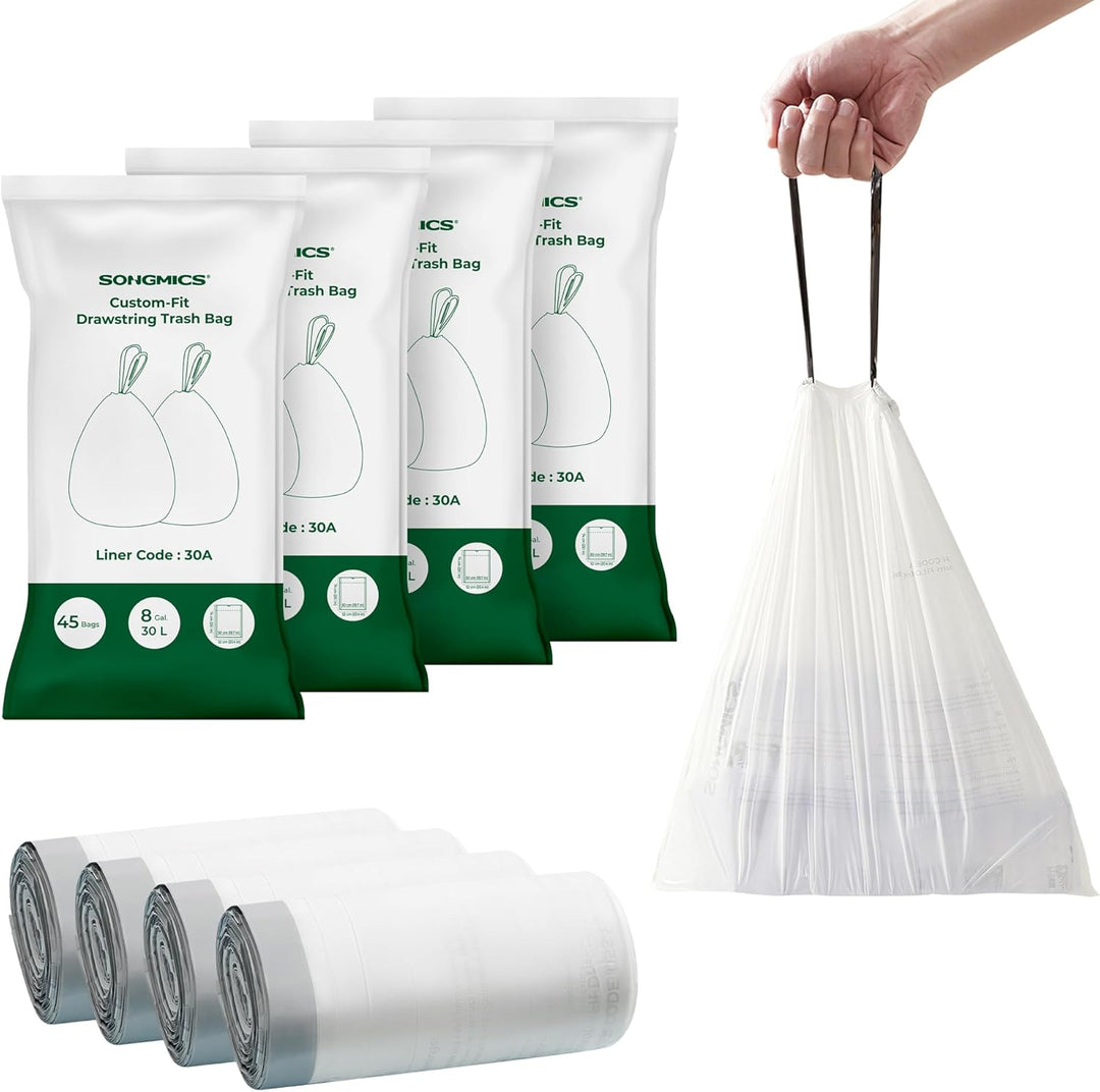 SONGMICS Müllbeutel mit Zugband, Müllsäcke für 30 Liter Mülleimer, Mülltüten, Code 30A, passgenau, 4