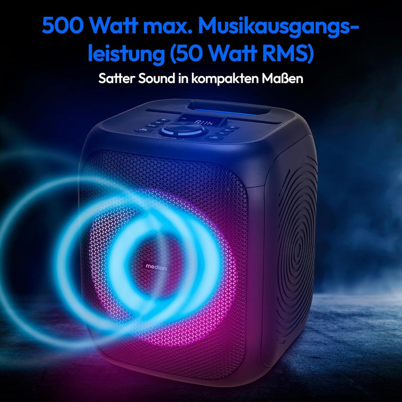 MEDION S61991 Partylautsprecher mit Bluetooth (Partysoundsystem inklusive Mikrofon, Party Box, tragb