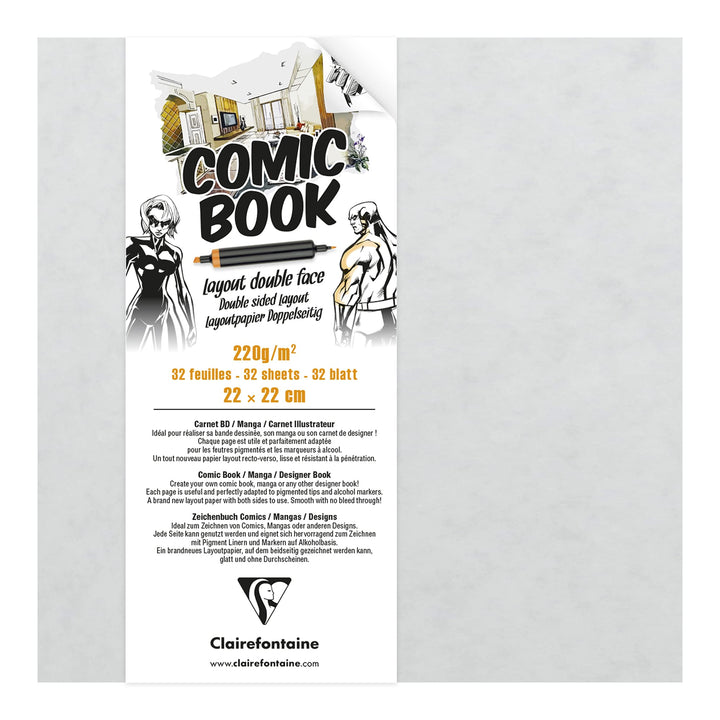 Clairefontaine 975198C Zeichenbuch mit doppelseitigem Layoutpapier, 220g, 22 x 22cm, ideal für Comic