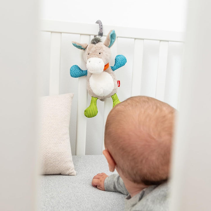 SIGIKID Minispieluhr Esel, Kuscheltier mit Spieluhr zum Aufziehen, sanfte Melodie zum Einschlafen, S