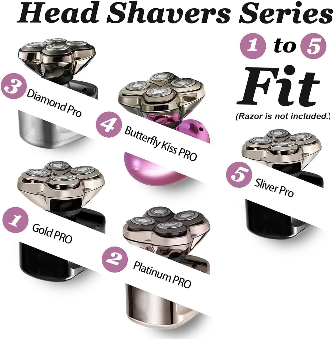 Rotationskopf 4 Köpfe für Elektrorasierer – Kompatibel mit Pitbull Skull Shaver, Butterfly Kiss Pro