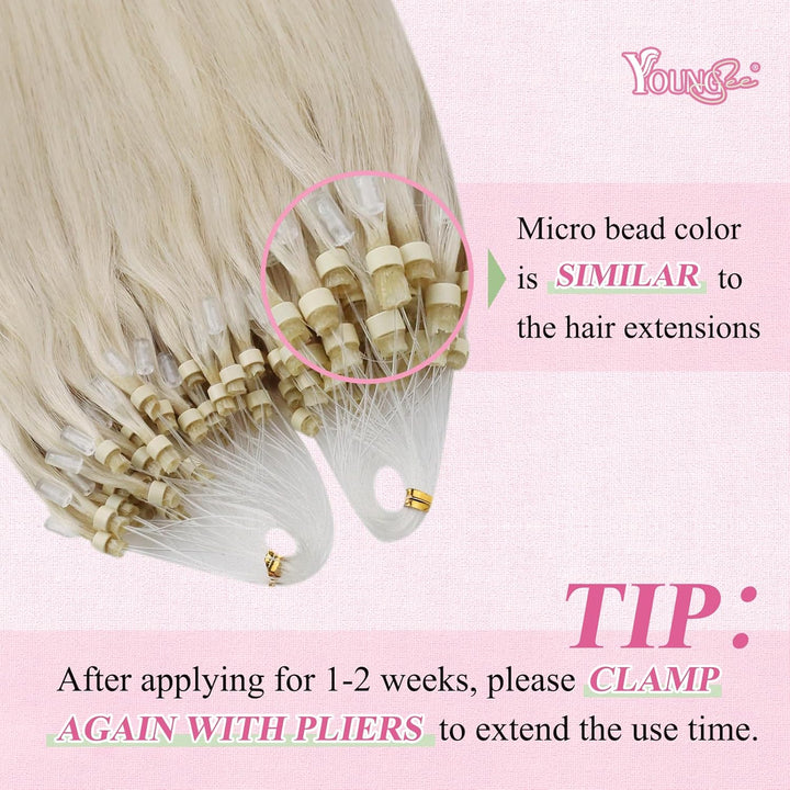YoungSee Echthaar Extensions Microring Blond Microring Extensions Echthaar Platinblond Microring Hai