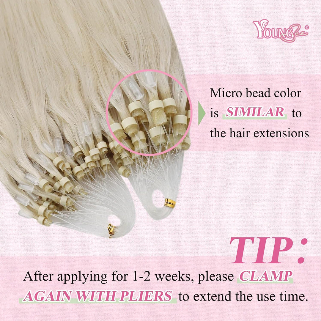 YoungSee Microring Extensions Echthaar Platinblond Microring Extensions Blond 45cm Micro Loop Hair E
