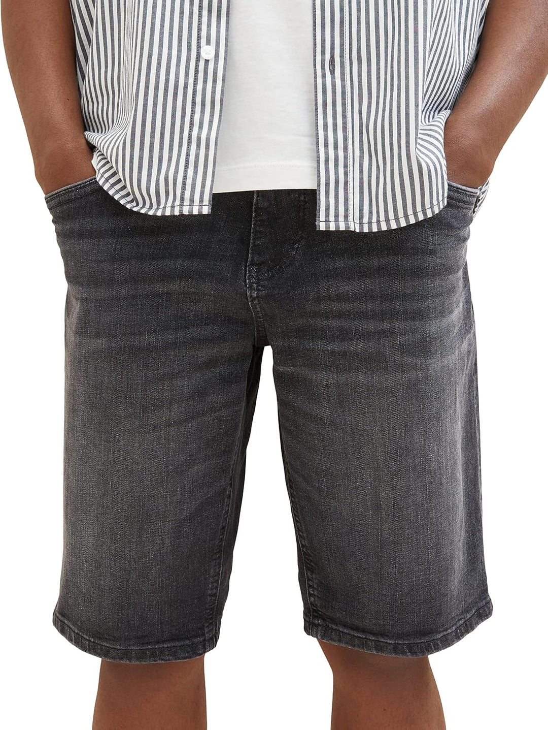 TOM TAILOR Herren Slim Fit Jeans Bermuda Shorts mit Stretch 28 10220 - Used Dark Stone Grey Denim, 2