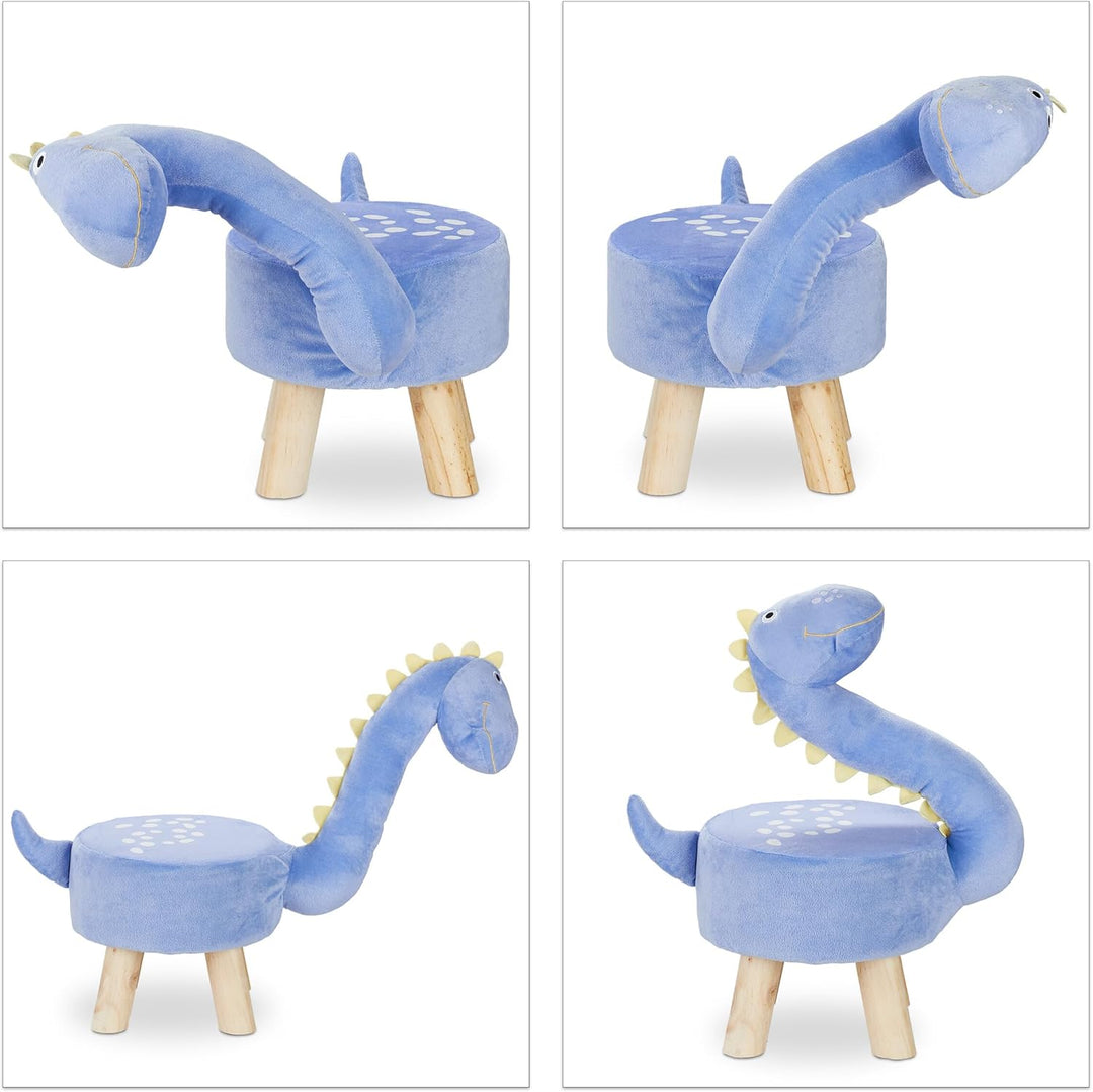 Relaxdays Tierhocker Dino für Kinder, Plüschbezug, rund, Sitzgelegenheit Kinderzimmer, Kinderhocker
