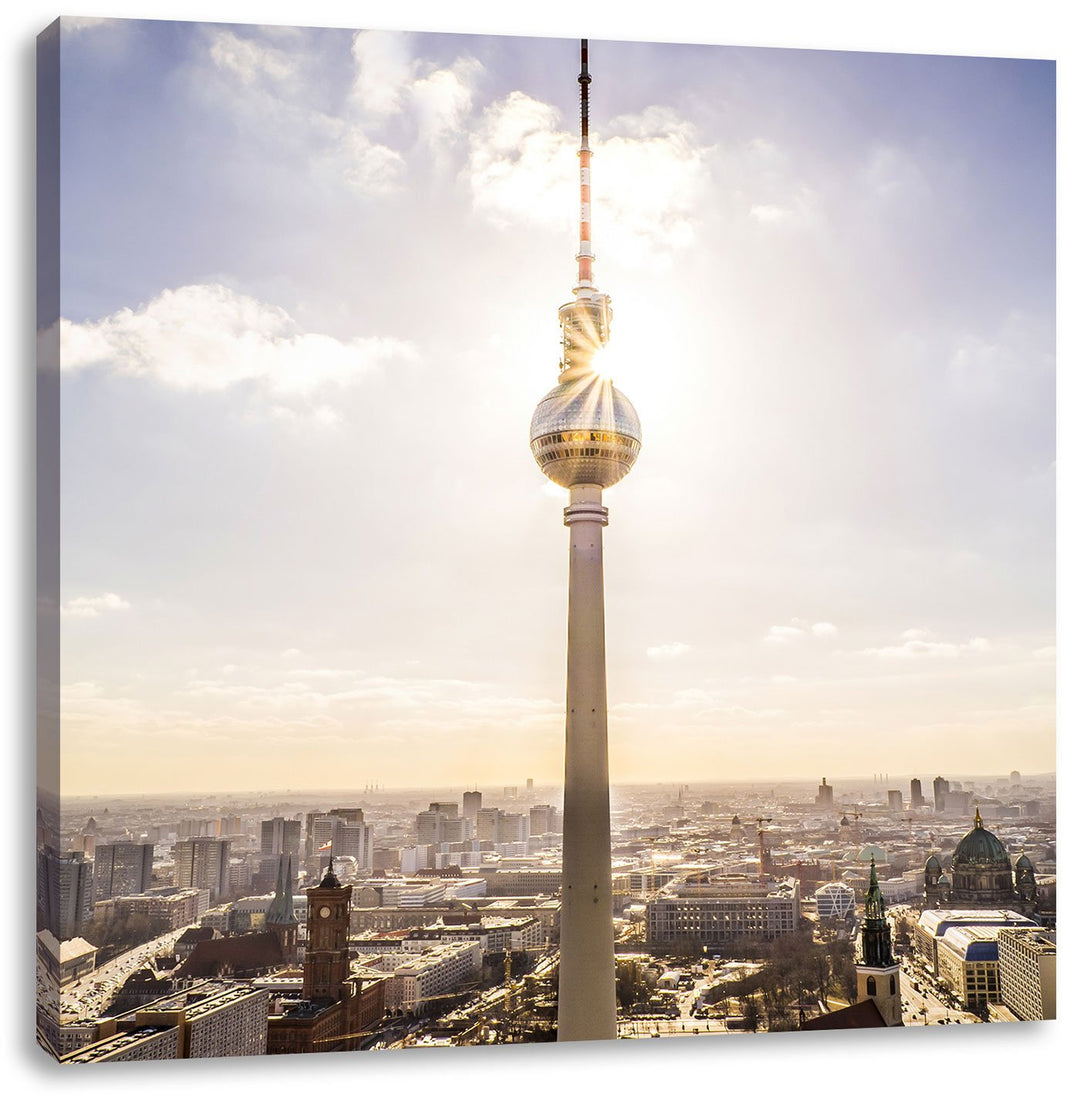 Pixxprint Grossstadt Fernsehturm Berlin City, Format: 70x70 auf Leinwand, 70x70