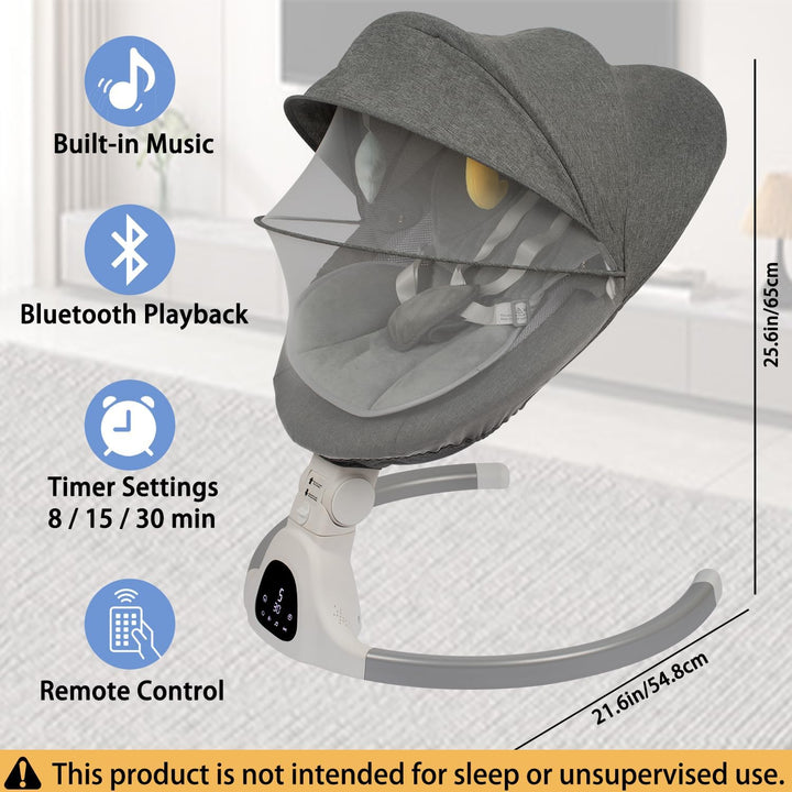 Elektrische Babywippe für Säuglinge bis 9 kg, klappbar, mit Fernbedienung & Bluetooth, Timer-Funktio