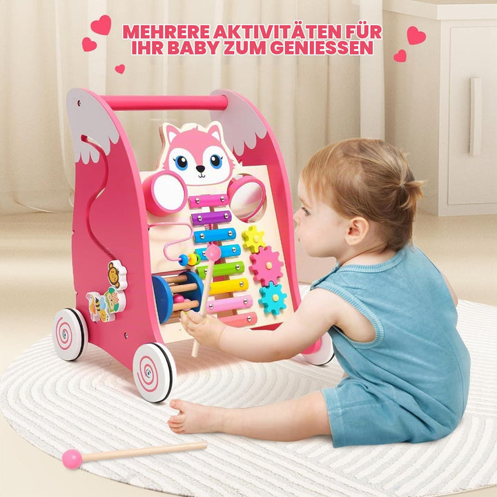Holz Spielzeug Baby mit Multifunktional Montessori Spielzeug, Lauflernwagen mit Xylophon,Musikinstru