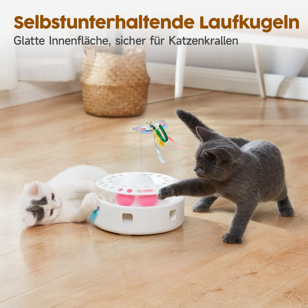 Potaroma 3-in-1 Interaktives Elektrisches Katzenspielzeug – Automatisches Federspiel, Flatternder Sc