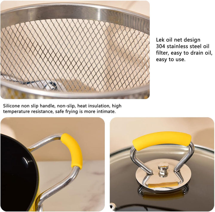 Friteuse, 3L Mini Fritteusen Topf, Edelstahl-Fritteusen-Topf mit Sieb Multifunktionale Fritteuse mit