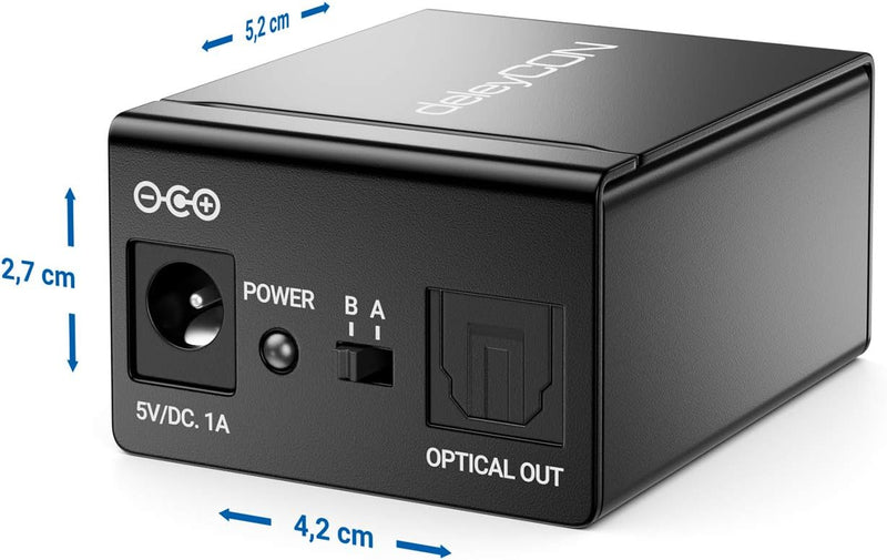 deleyCON Toslink 2x1 Switch SPDIF Audio Manueller Umschalter Verteiler Splitter (2X IN / 1x Out) Opt