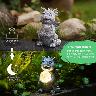 Yeemoo Drachen Figuren Gartendeko für Draussen,Lustig Dragons Deko Garten mit Solar Ball Geschenke f