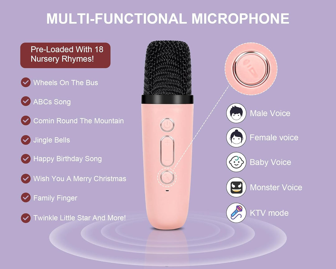 Karaoke Maschine Mini Tragbares Bluetooth Karaokemaschinen mit 2 Kabellosen Mikrofonen für Kinder Er