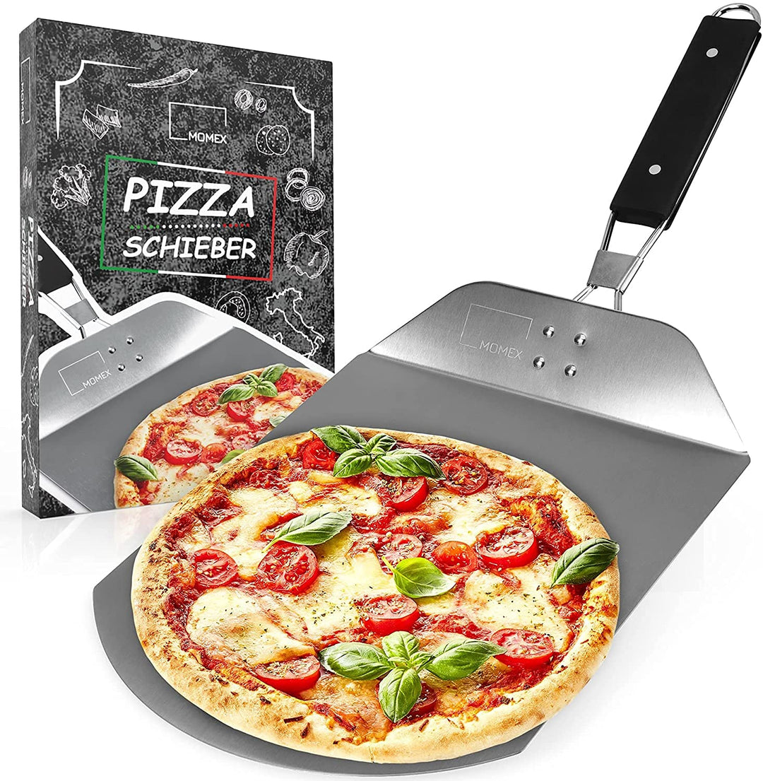Pizzaschieber Edelstahl für den Grill & Ofen, Pizzaschaufel mit praktischen Einklapp-Griff zum einfa