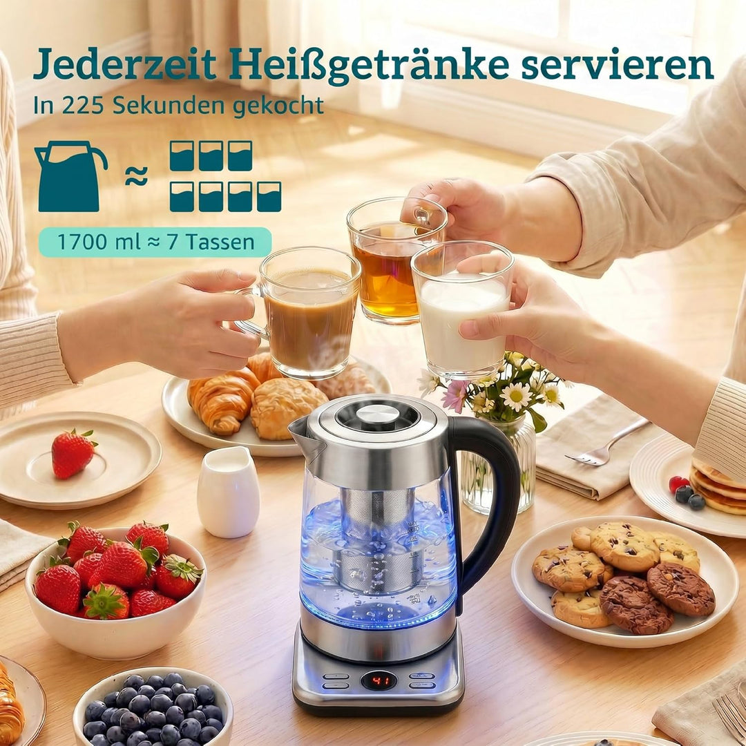 HOMCOM Elektrischer Wasserkocher, 1,7L Schnellkochender 2200W Wasserkocher mit UK Strix Thermostat,