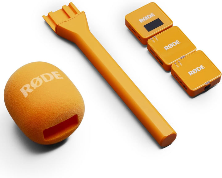 Rode Wireless GO Gen 3 Drahtloses 2-Kanal Mikrofon-Funksystem Orange mit Interview GO Handadapter Or