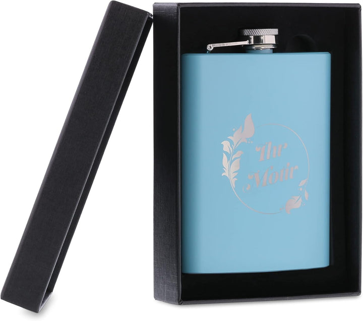 stempel-fabrik – personalisierbarer Flachmann in blau aus Edelstahl – Taschenflasche mit Wunschgravu