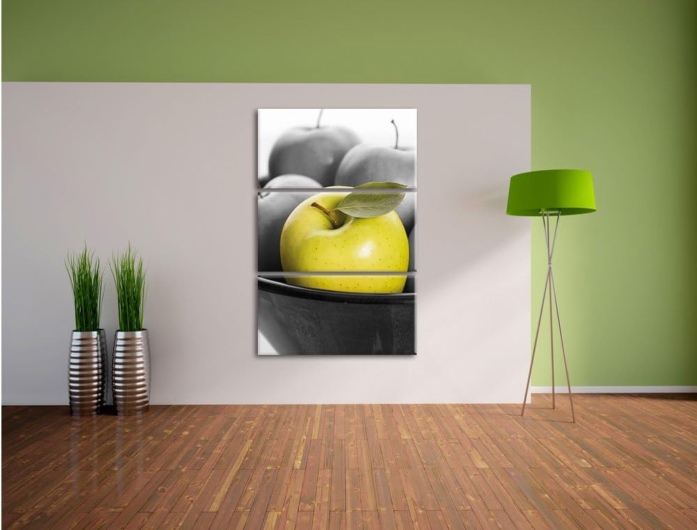 Pixxprint Apple Apfel Korb mit grünen Äpfeln als Leinwandbild/Grösse: 3 Teilig (120x80) cm/Wandbild/