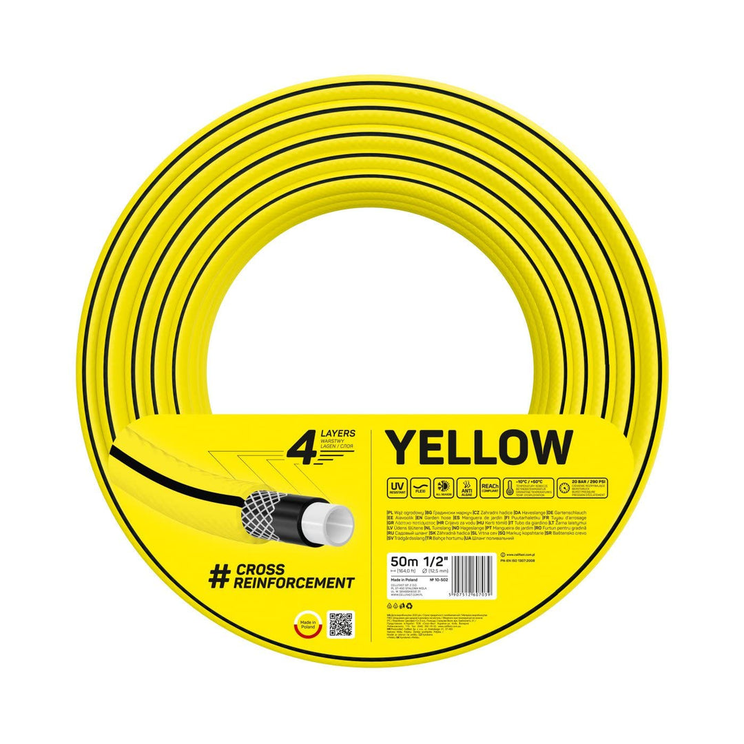 Cellfast YELLOW Gartenschlauch, Leicht, Strapazierfähig, 4-lagig, Haltbare Kreuzgeflecht, UV und Alg