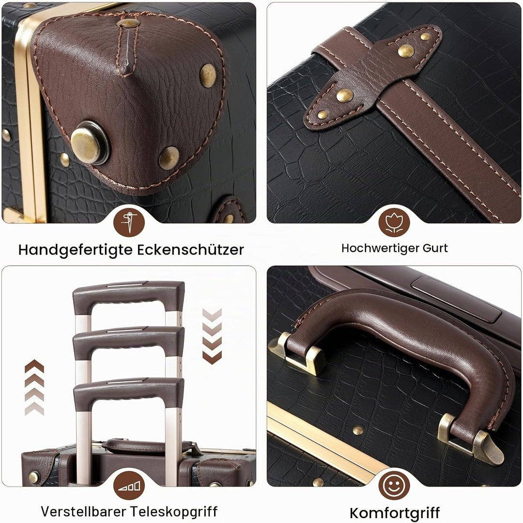 Urecity Koffer Vintage mit 4 Rollen Trolley Koffer Reisekoffer Leicht Retro Hartschalen Koffer 2-Tei