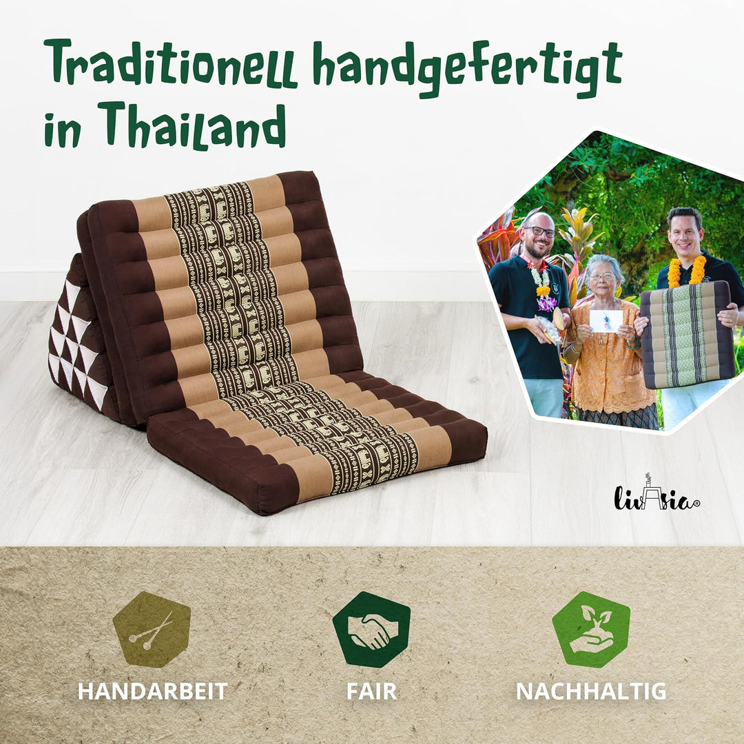 livasia Thaikissen 3 Auflagen extrahoch - 185x55x8cm - Dreieckskissen mit Klappmatratze, Kapok, Jumb