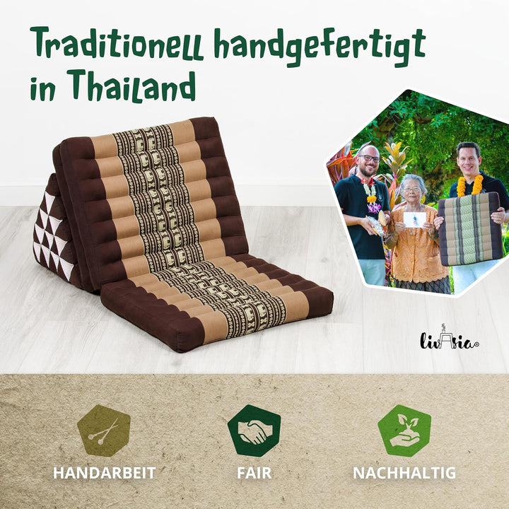 livasia Thaikissen 3 Auflagen extrahoch - 185x55x8cm - Dreieckskissen mit Klappmatratze, Kapok, Jumb