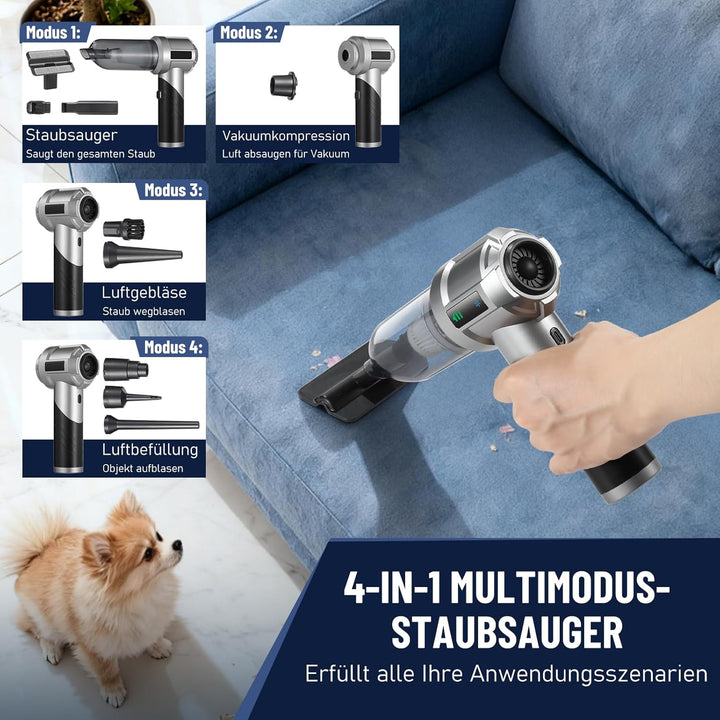 Kabelloser Handstaubsauger 16000Pa, 4-in-1 Akku Auto Staubsauger mit 6000mAh, Faltbarer Mini Staubsa