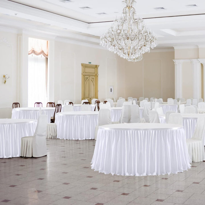 396cm White Polyester Table Skirts for Rectangle Tables, Wrinkle Free Ruffle Pleats Cloth Table Skir