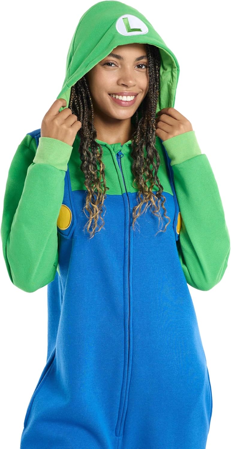 Opposuits Luigi Onesie für Erwachsene, Unisex, Nintendo Super Mario Einteiler, lockere Passform, ink