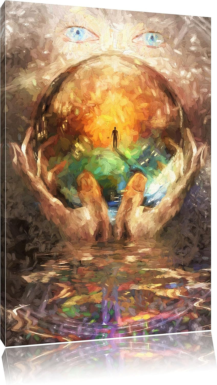 Pixxprint Glaskugel mit Hintergrund / 100x70cm Leinwandbild bespannt auf Holzrahmen/Wandbild Kunstdr