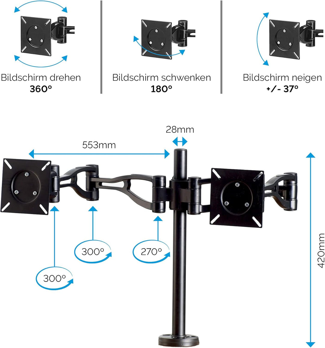 Fellowes Monitorarm Vista für 2 Bildschirme - Befestigung mit Klemme / Kabeldurchlass - flexibel ver