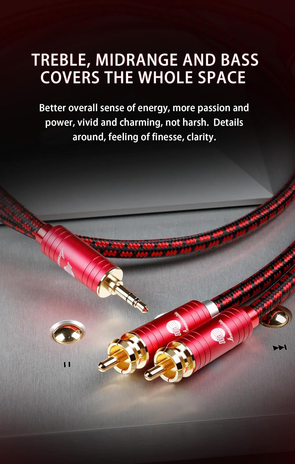 BOAACOUSTIC JIB Audiophile 2xCinch auf klinke 3,5 Audio Kabel, 3,5mm aux Stecker auf 2 RCA Stecker A