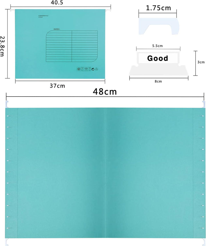 Foolscap Hängemappen mit Lasche und Karteneinsätzen (25 Stück, Blau) Verstärkte Hängemappen FC-Gröss