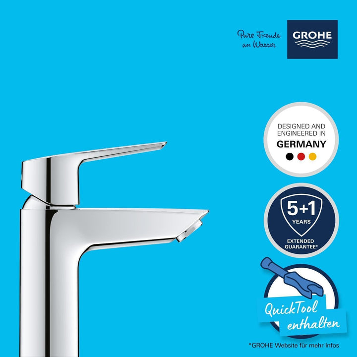 GROHE QUICKFIX Start - Einhand- Waschtischarmatur (wassersparend, S-Size, inkl. 3-in-1 Montagewerkze