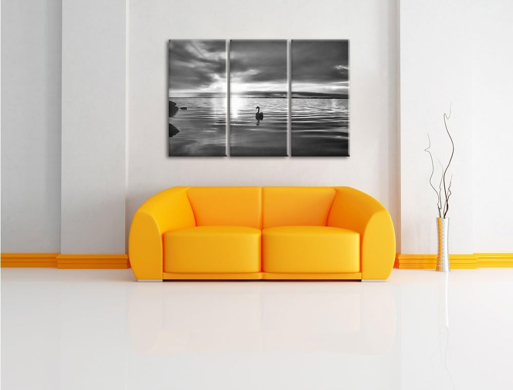 Pixxprint Einsamer Schwan auf See als Leinwandbild | Grösse: 3 Teilig (120x80) | Wandbild| Kunstdruc