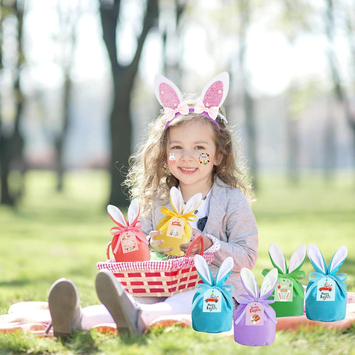 20 Stück Osterhasen Samtbeutel Set – 10 Samtsäckchen mit Ohren & 10 Geschenkanhänger, Dekorative Ost