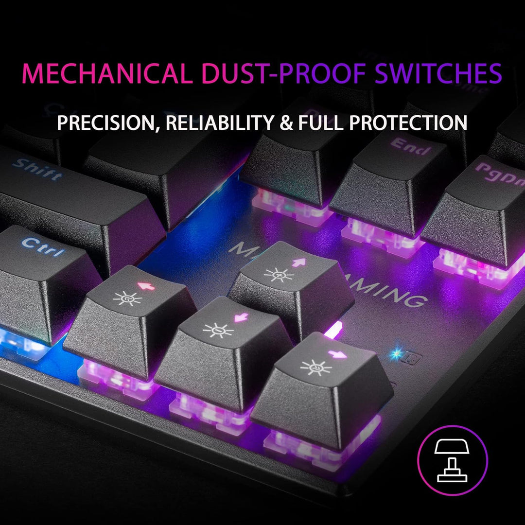 Mars Gaming MK80 Schwarz, US Sprache, Mechanische Gaming Tastatur TKL FRGB, Antighosting, Switch Mec