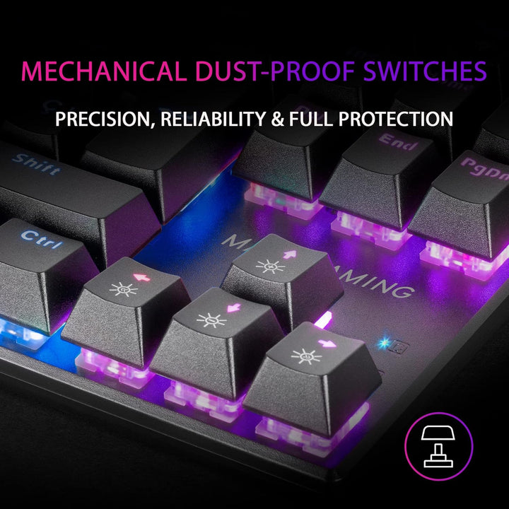 Mars Gaming MK80 Schwarz, US Sprache, Mechanische Gaming Tastatur TKL FRGB, Antighosting, Switch Mec