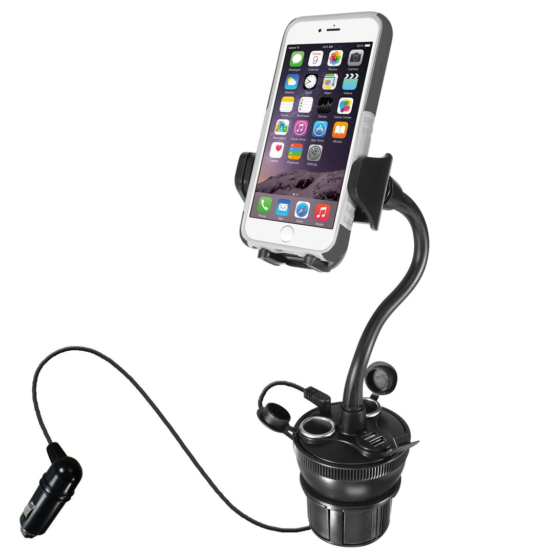 Macally MCUPPOWER 20 cm extralange einstellbare Auto-Halterung für Becherhalter mit 2 USB-Ladegeräte