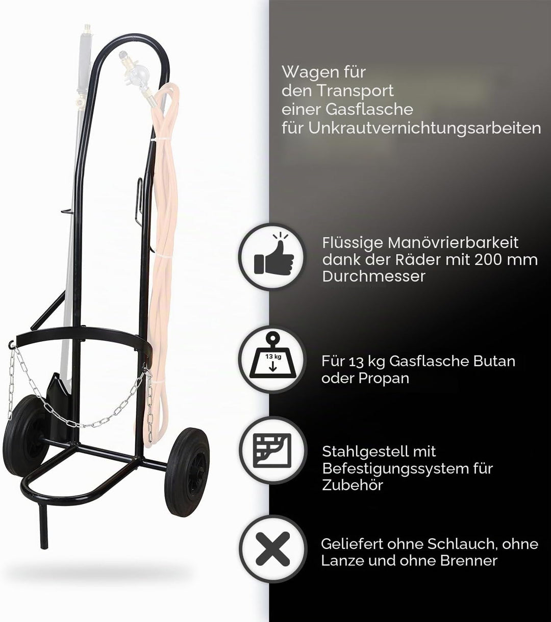 Greenstar - Gasflaschentransportwagen - Für Unkrautvernichtungsarbeiten - Max. Tragfähigkeit 130 kg