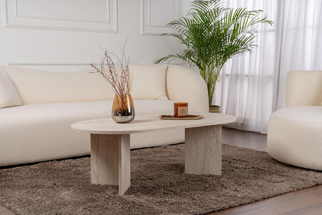 Hanah Home Elegant Coffee Table, Travertine Color, 119 x 39.8 x 60 cm | 100% Melamine Coated Particl