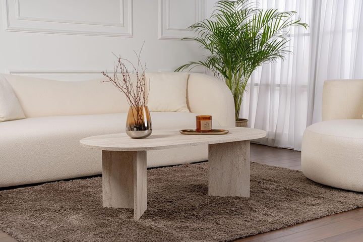 Hanah Home Elegant Coffee Table, Travertine Color, 119 x 39.8 x 60 cm | 100% Melamine Coated Particl