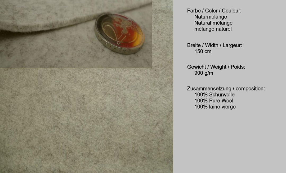 Fabrics-City naturmelange bastel Filzstoff 2,2mm 900g 150cm, Dekorations Filz, Bastelarbeit, Taschen